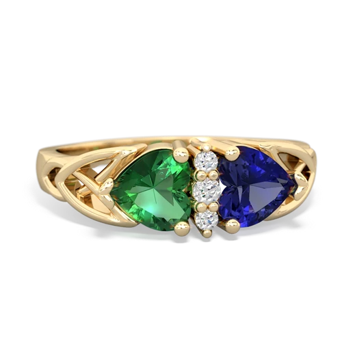 lab emerald-lab sapphire celtic ring