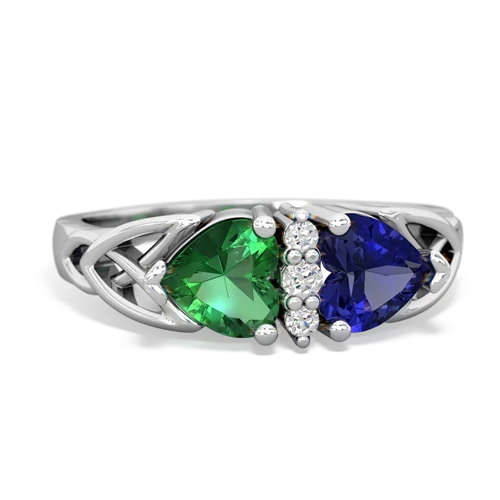 lab emerald-lab sapphire celtic ring