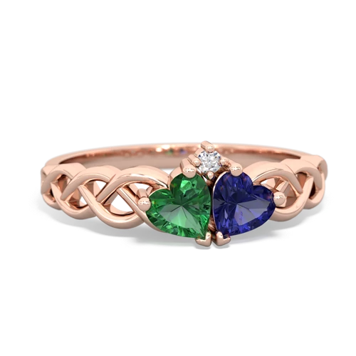 lab emerald-lab sapphire celtic braid ring