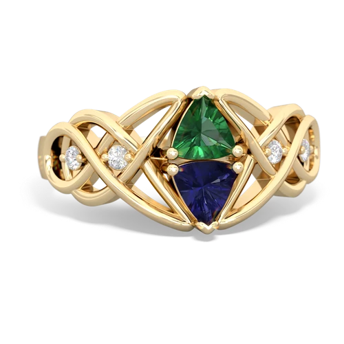 lab emerald-lab sapphire celtic knot ring