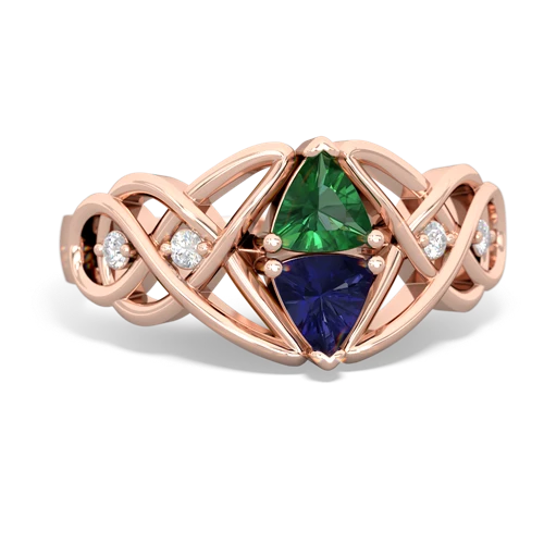 lab emerald-lab sapphire celtic knot ring