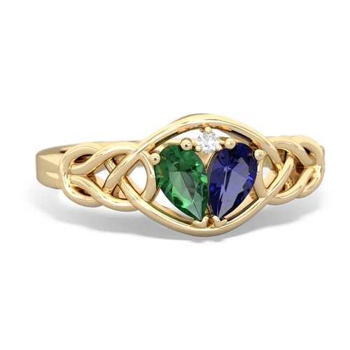 lab emerald-lab sapphire celtic knot ring