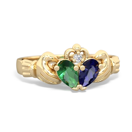 lab emerald-lab sapphire claddagh ring