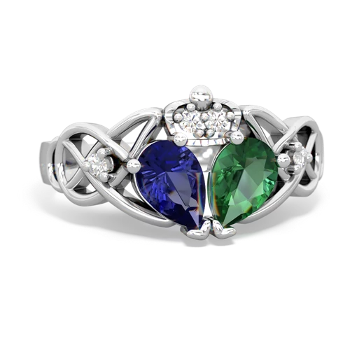lab emerald-lab sapphire claddagh ring