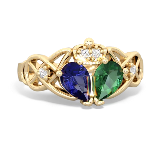 Lab Emerald Lab Created Emerald with Lab Created Sapphire Two Stone Claddagh ring Ring