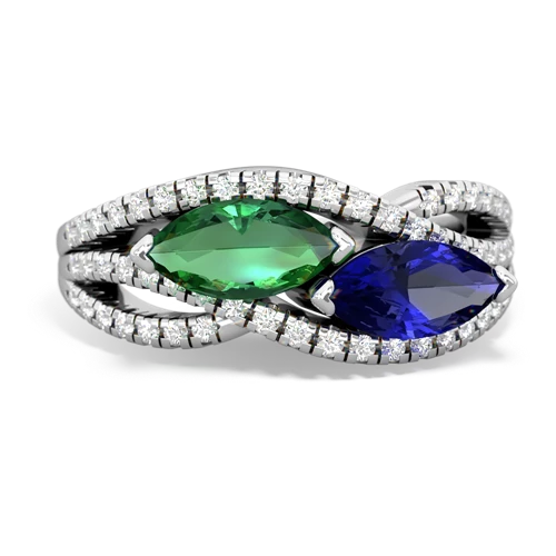 lab emerald-lab sapphire double heart ring