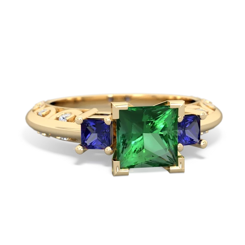 Lab Emerald Lab Created Emerald with Lab Created Sapphire and  Art Deco ring Ring