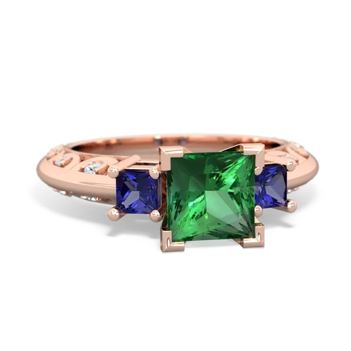 lab emerald-lab sapphire engagement ring