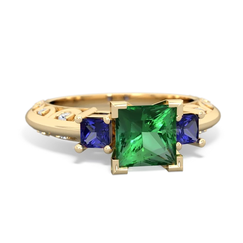 lab emerald-lab sapphire engagement ring