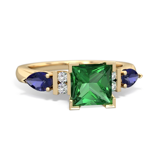 lab emerald-lab sapphire engagement ring