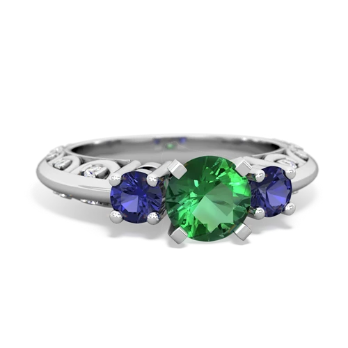 lab emerald-lab sapphire engagement ring
