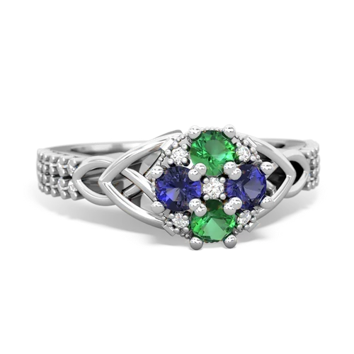 lab emerald-lab sapphire engagement ring