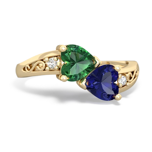 Lab Emerald Lab Created Emerald with Lab Created Sapphire Snuggling Hearts ring Ring