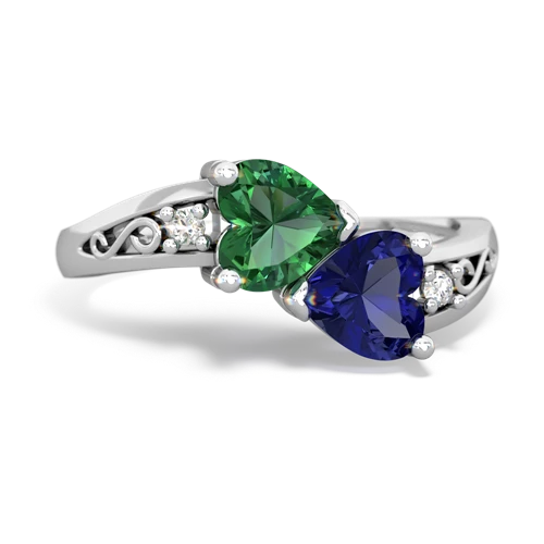 lab emerald-lab sapphire filligree ring