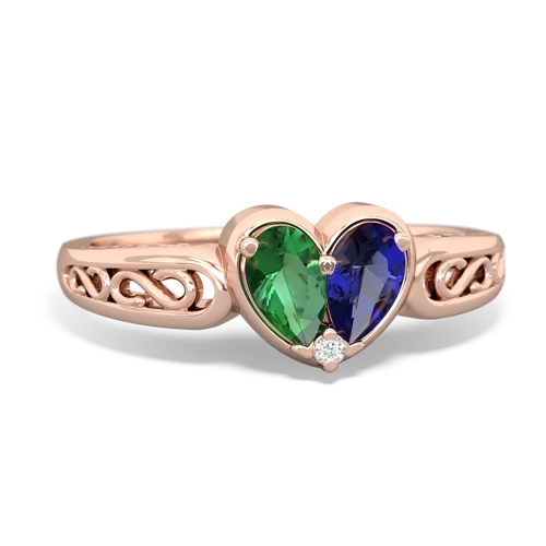 lab emerald-lab sapphire filligree ring