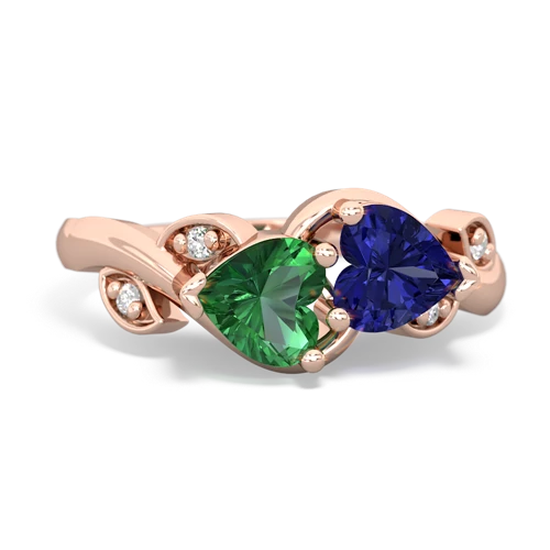 lab emerald-lab sapphire floral keepsake ring