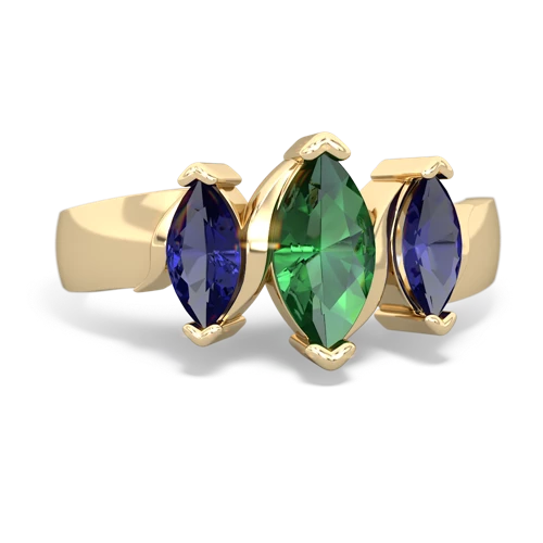 Lab Emerald Lab Created Emerald with Lab Created Sapphire and  Three Peeks ring Ring