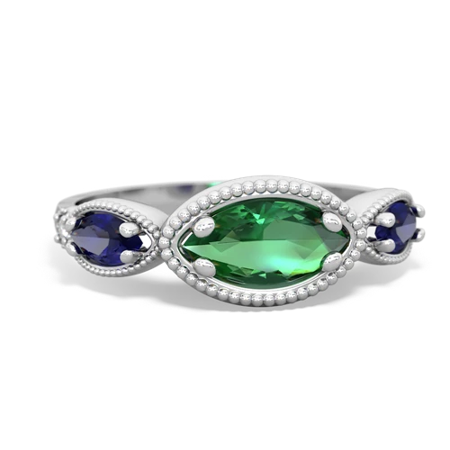lab emerald-lab sapphire milgrain marquise ring