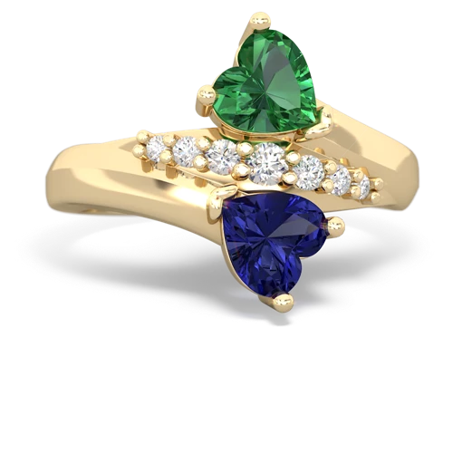 Lab Emerald Lab Created Emerald with Lab Created Sapphire Heart to Heart Bypass ring Ring