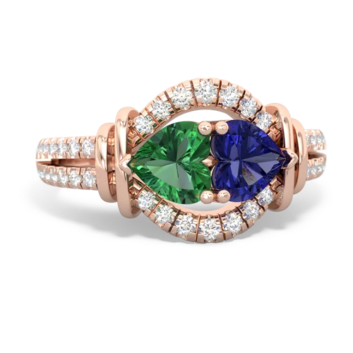 lab emerald-lab sapphire pave keepsake ring