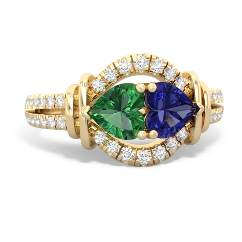 lab emerald-lab sapphire pave keepsake ring