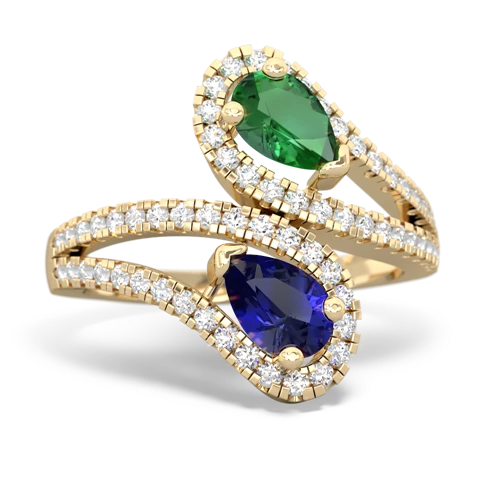 lab emerald-lab sapphire pave swirls ring