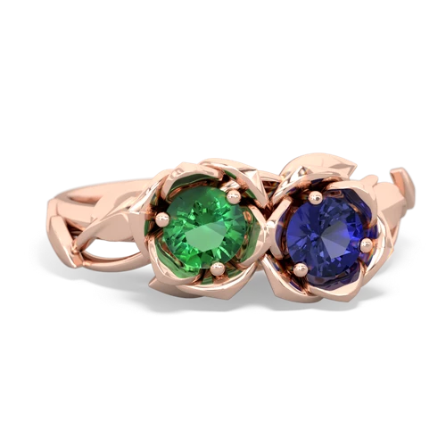 lab emerald-lab sapphire roses ring