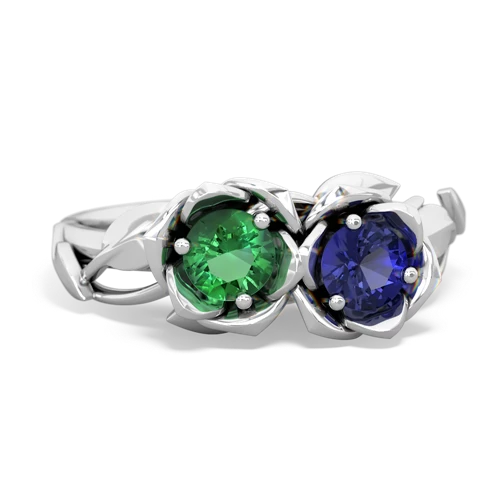 lab emerald-lab sapphire roses ring