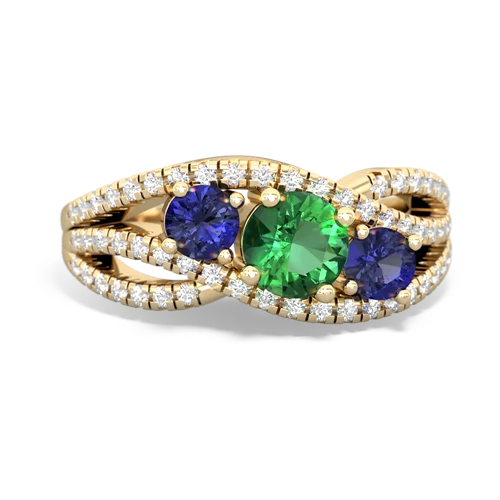 lab emerald-lab sapphire three stone pave ring