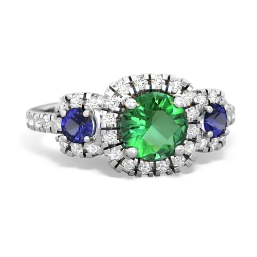 lab emerald-lab sapphire three stone regal ring