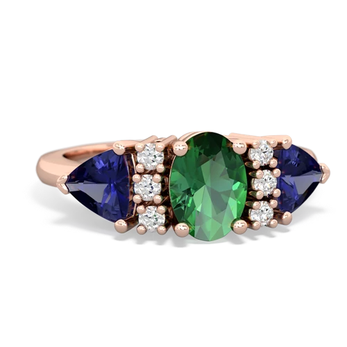 Lab Emerald Lab Created Emerald with Lab Created Sapphire and  Antique Style Three Stone ring Ring
