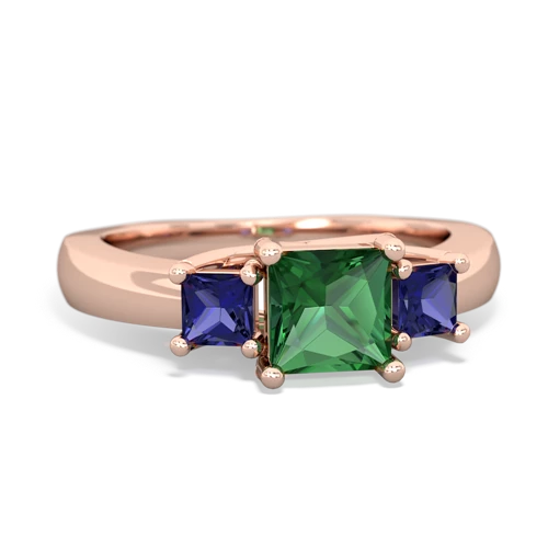 Lab Emerald Lab Created Emerald with Lab Created Sapphire and Genuine London Blue Topaz Three Stone Trellis ring Ring