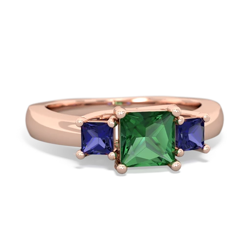 Lab Emerald Lab Created Emerald with Lab Created Sapphire and Genuine Garnet Three Stone Trellis ring Ring