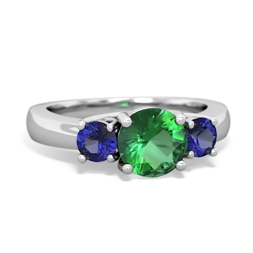 Lab Emerald Lab Created Emerald with Lab Created Sapphire and Genuine Ruby Three Stone Trellis ring Ring