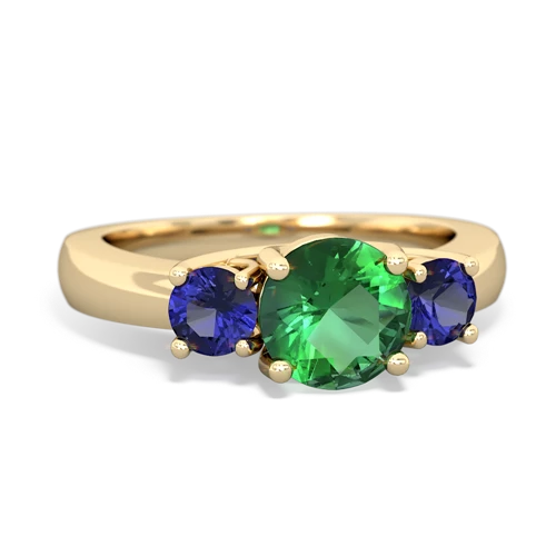 Lab Emerald Lab Created Emerald with Lab Created Sapphire and  Three Stone Trellis ring Ring