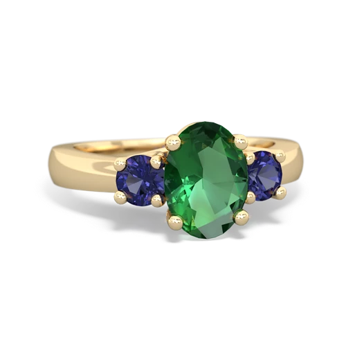 Lab Emerald Lab Created Emerald with Lab Created Sapphire Three Stone Trellis ring Ring