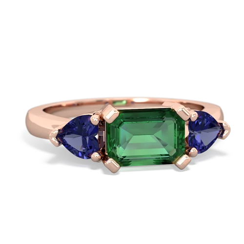 Lab Emerald Lab Created Emerald with Lab Created Sapphire and  Three Stone ring Ring