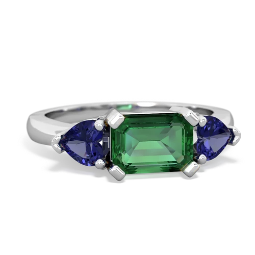 Lab Emerald Lab Created Emerald with Lab Created Sapphire and Genuine Pink Tourmaline Three Stone ring Ring