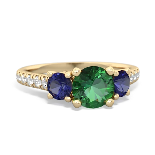 Lab Emerald Lab Created Emerald with Lab Created Sapphire and  Pave Trellis ring Ring