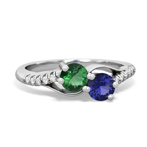 lab emerald-lab sapphire two stone infinity ring