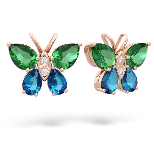 lab emerald-london topaz butterfly earrings