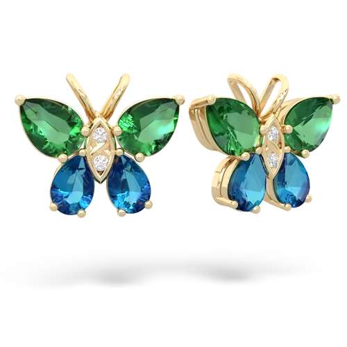 lab emerald-london topaz butterfly earrings