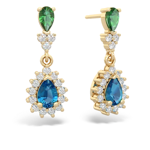 Lab Emerald Lab Created Emerald with Genuine London Blue Topaz Halo Pear Dangle earrings Earrings