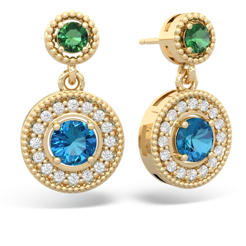 Lab Emerald Lab Created Emerald with Genuine London Blue Topaz Halo Dangle earrings Earrings