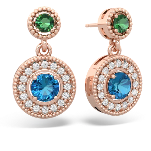 lab emerald-london topaz halo earrings