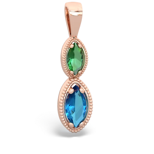 Lab Emerald Lab Created Emerald with Genuine London Blue Topaz Antique-style Halo pendant Pendant