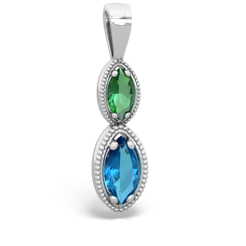Lab Created Emerald with Genuine London Blue Topaz Antique-style Halo pendant