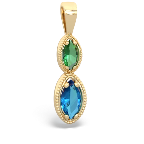 Lab Emerald Lab Created Emerald with Genuine London Blue Topaz Antique-style Halo pendant Pendant