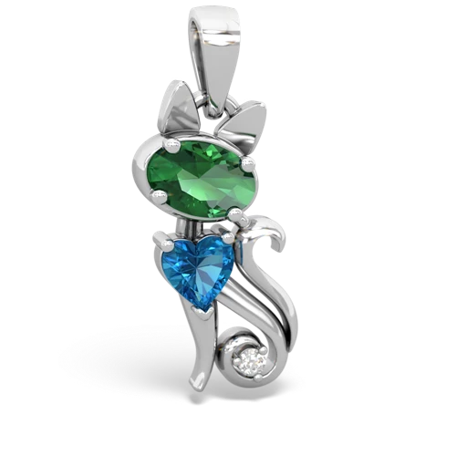 Lab Created Emerald with Genuine London Blue Topaz Kitten pendant