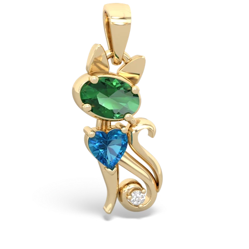 Lab Emerald Lab Created Emerald with Genuine London Blue Topaz Kitten pendant Pendant